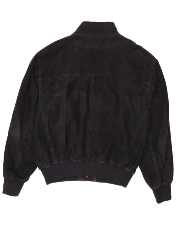 Jaqueta bomber masculina vintage de camurça Reino Unido 40 grande couro preto