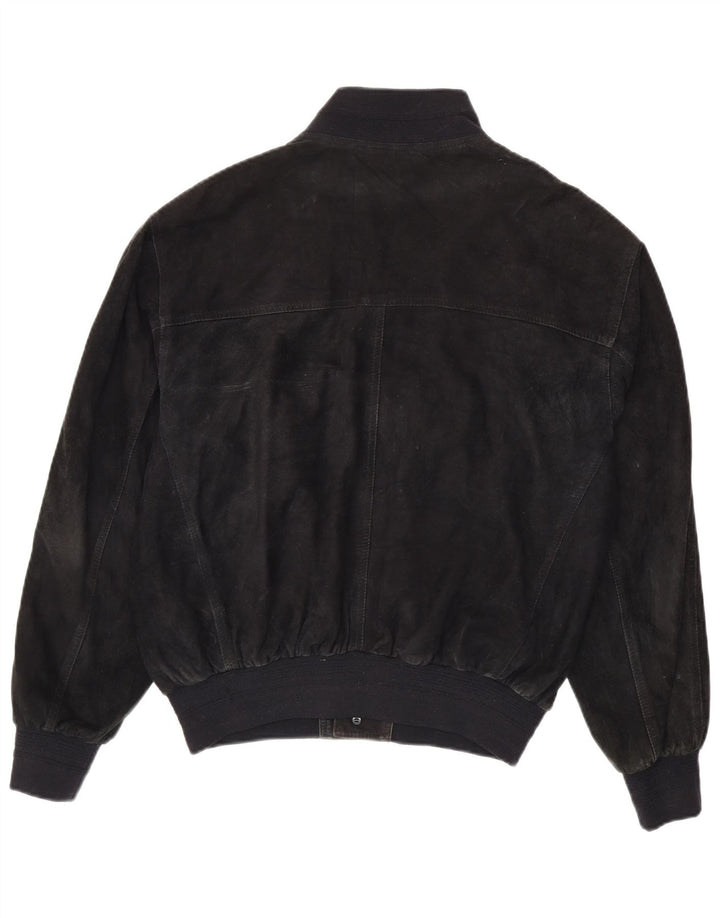 Jaqueta bomber masculina vintage de camurça Reino Unido 40 grande couro preto