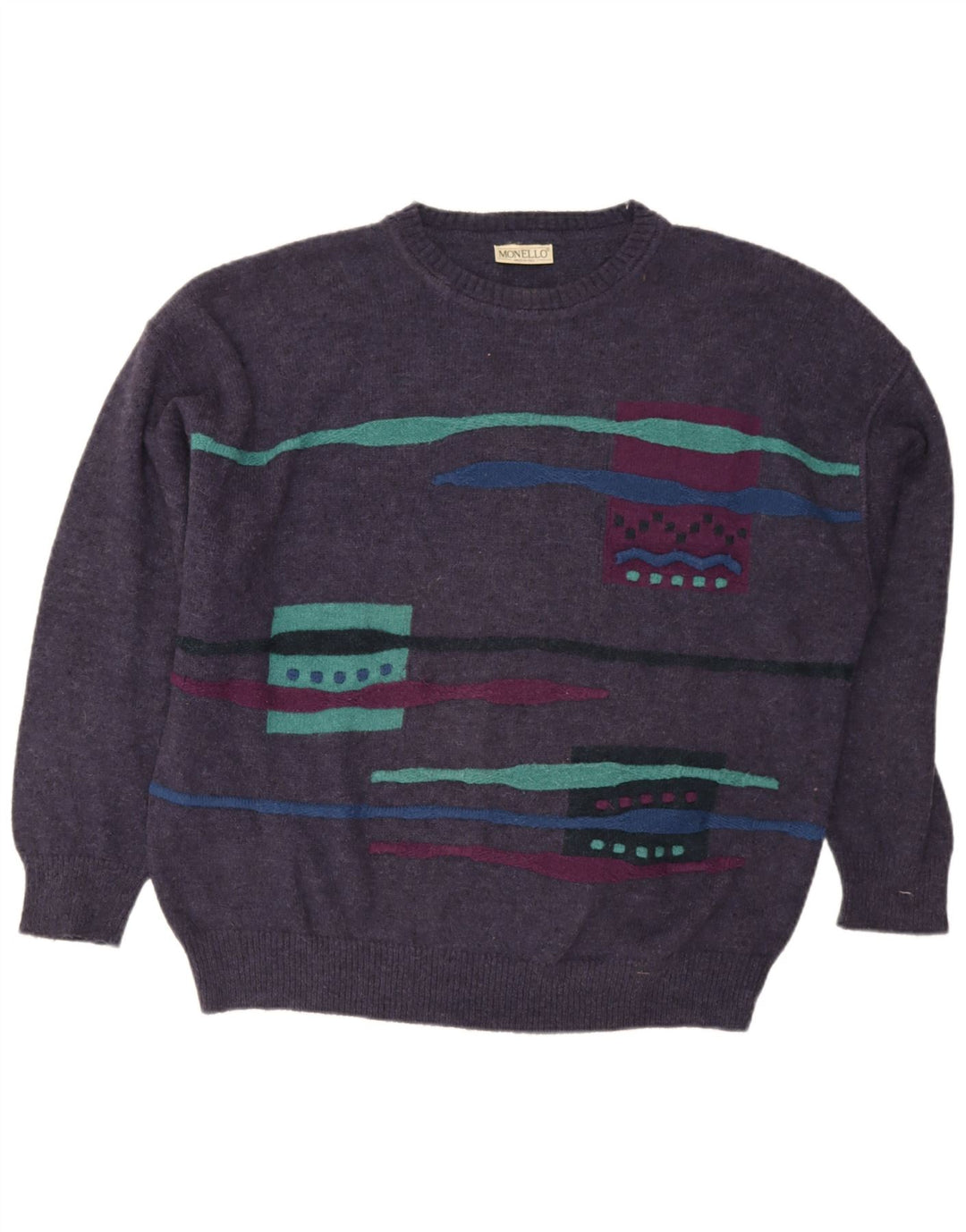 Suéter masculino Monello com gola redonda XL de lã geométrica roxa