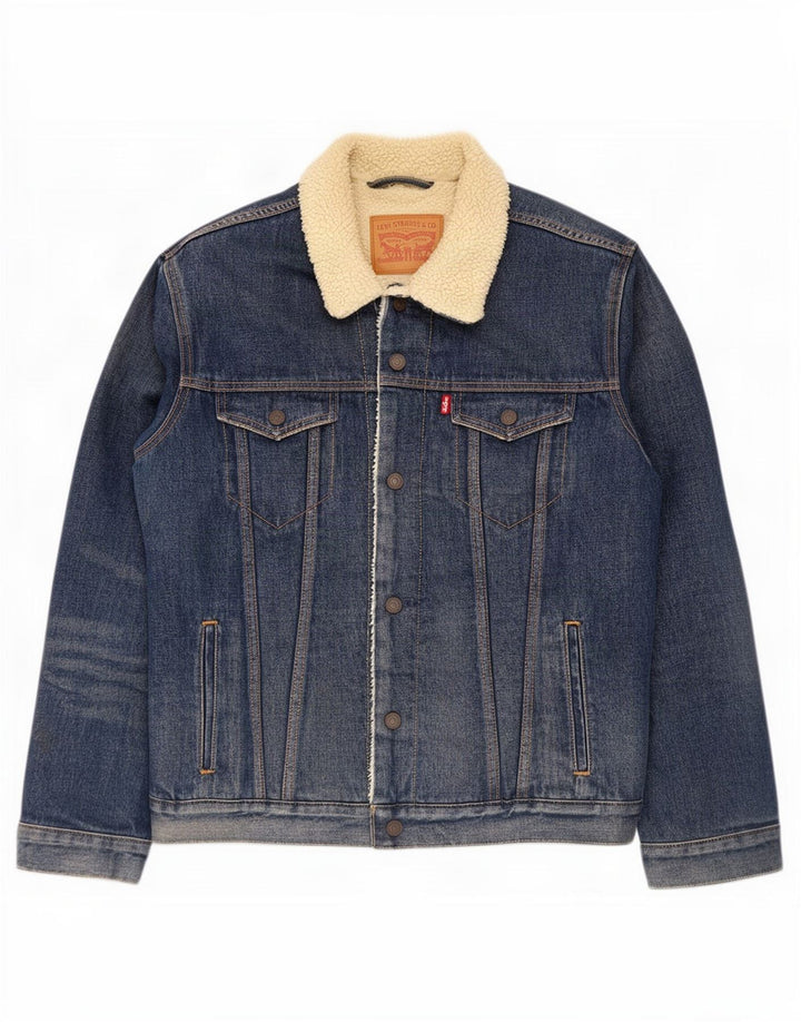 Jaqueta jeans masculina Levi's Sherpa UK 40 grande algodão azul