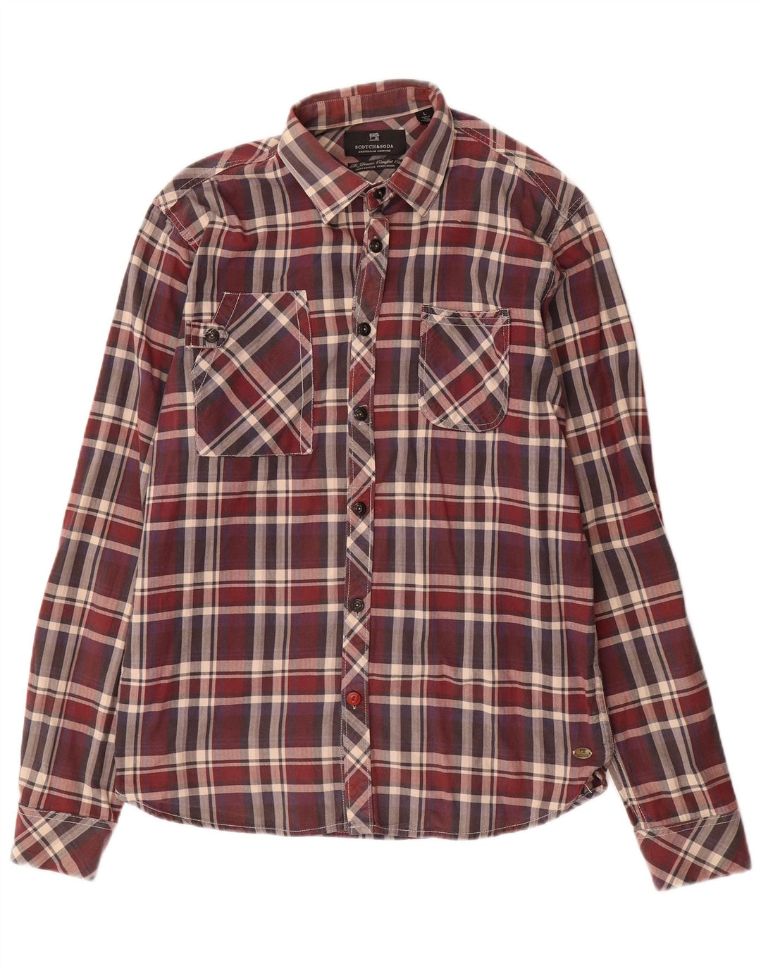 SCOTCH & SODA Camisa masculina grande de algodão xadrez marrom