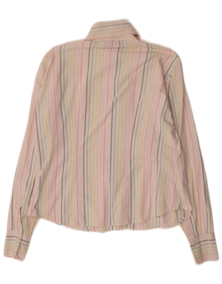 Camisa grande feminina Gant Reino Unido 10 pequena risca de giz multicolorida de algodão