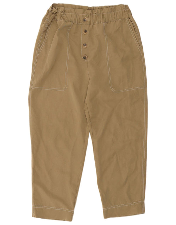 Zara Calça feminina folgada cortada grande W30 L24 cáqui modal