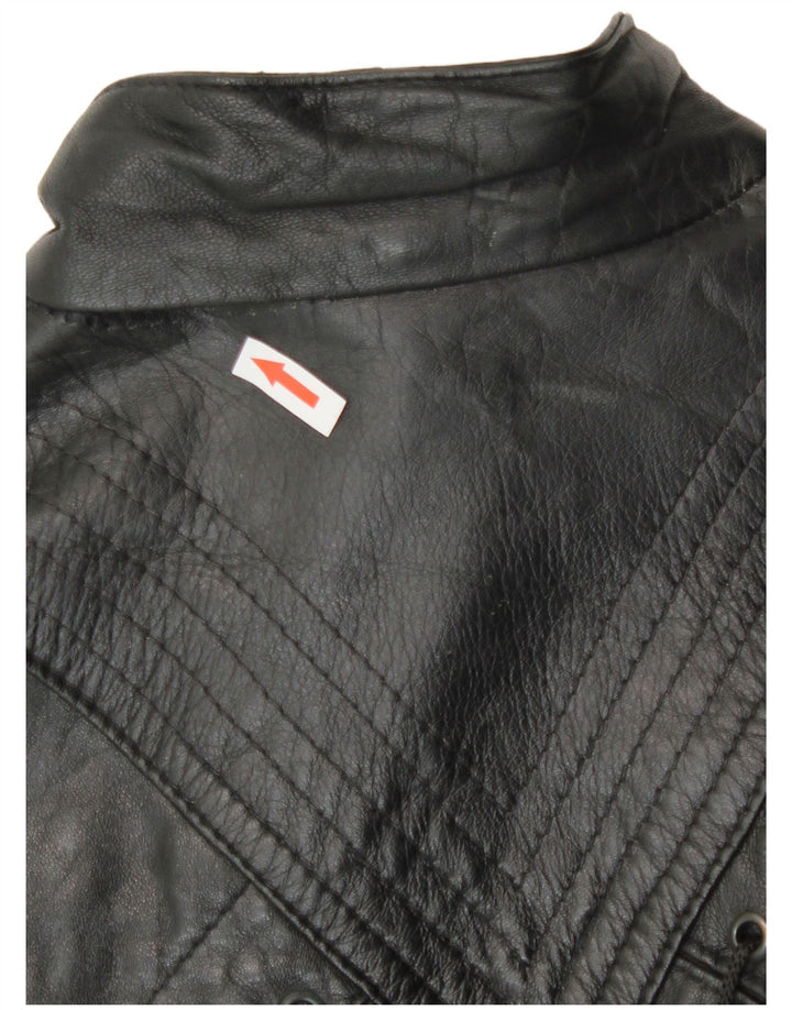 Jaqueta de couro vintage feminina folgada Reino Unido 14 médio preto