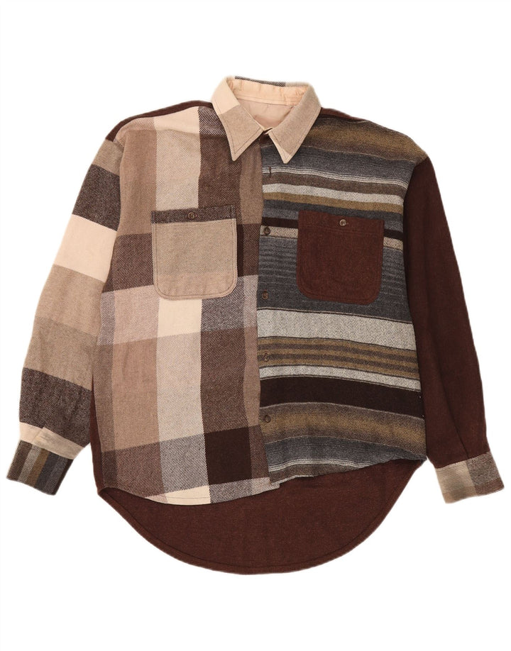 Camisa masculina vintage de flanela grande bloco colorido multicolorido
