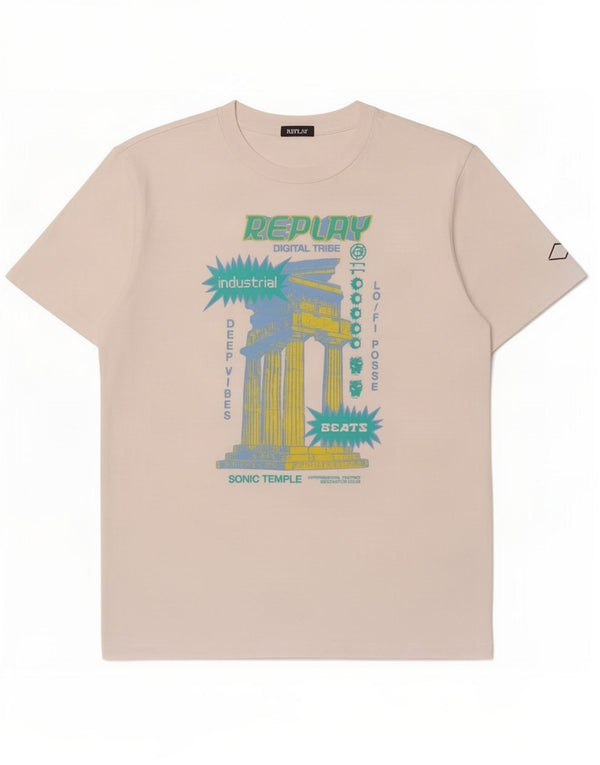 Camiseta masculina Replay com estampa gráfica grande de algodão branco