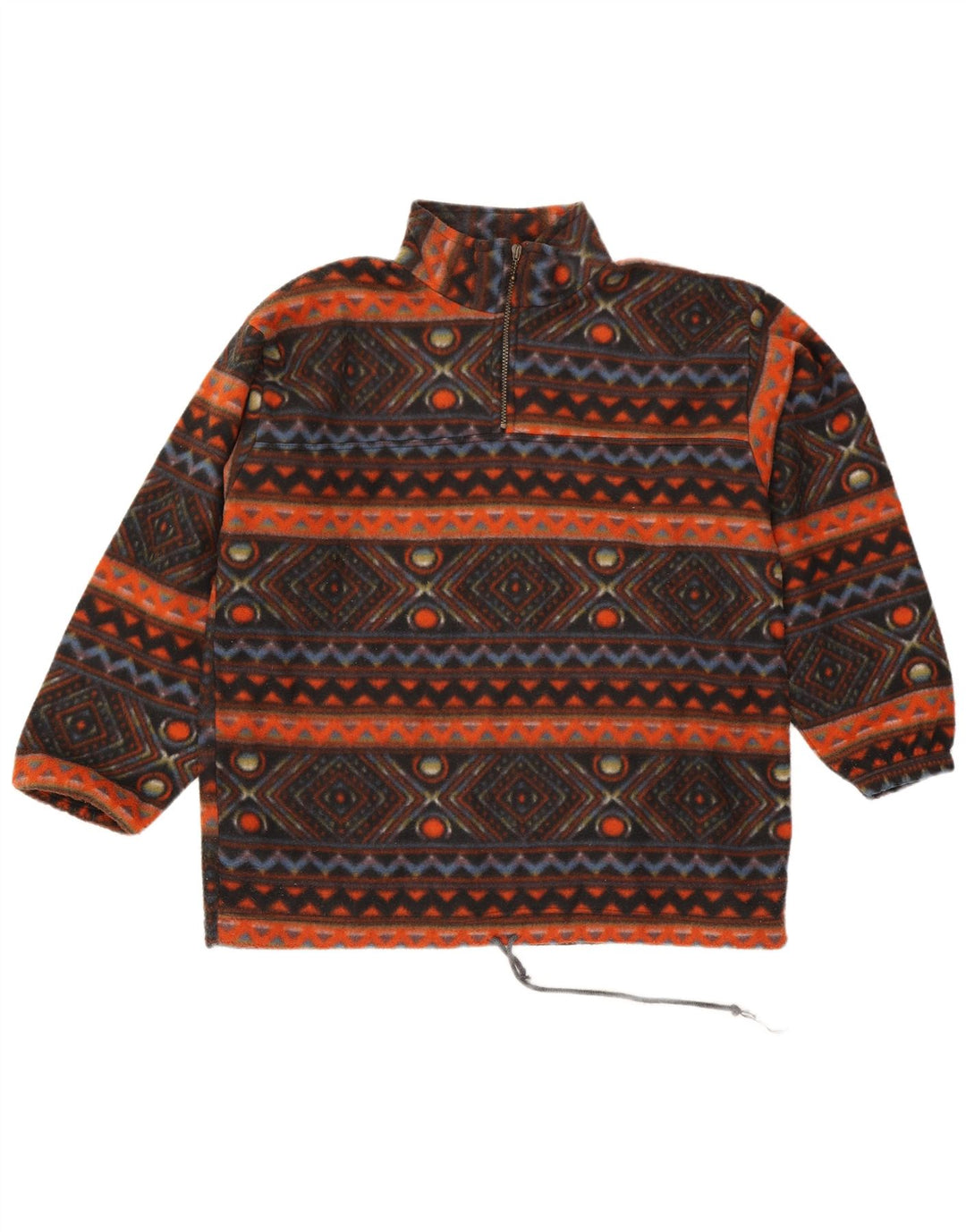 Jumper de lã com decote em zíper masculino vintage grande poliéster geométrico multicolorido