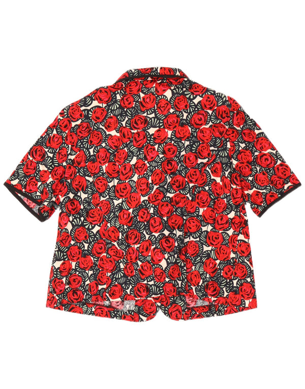 Blusa feminina vintage de manga curta UK 24 4XL algodão floral vermelho
