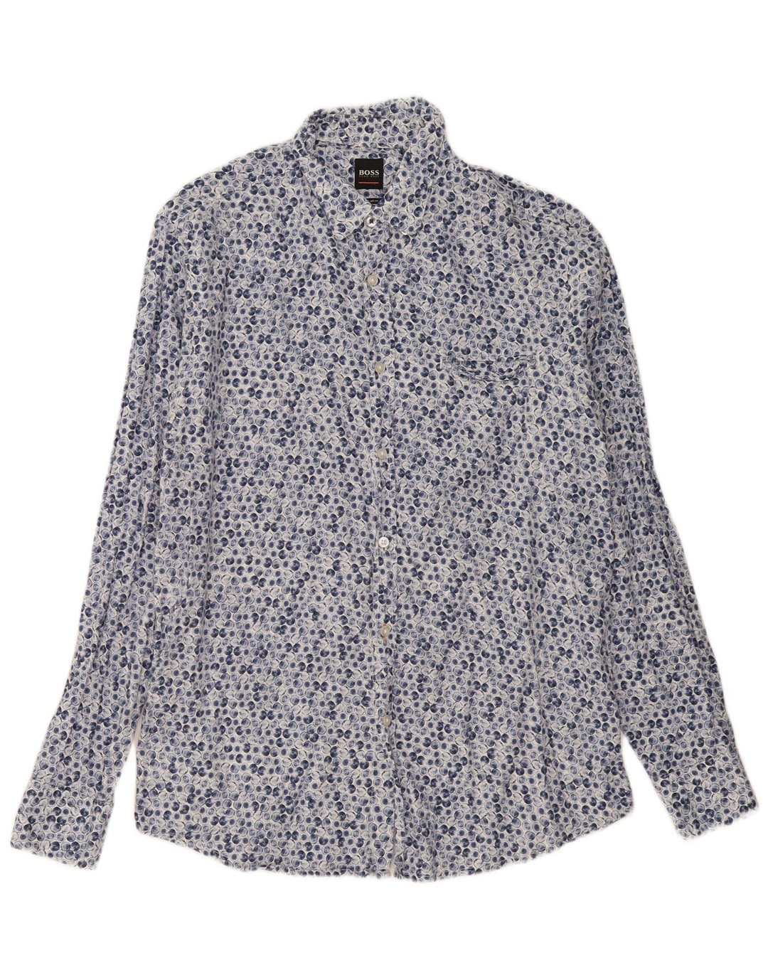 Camisa masculina Hugo Boss Regular Fit grande azul geométrica