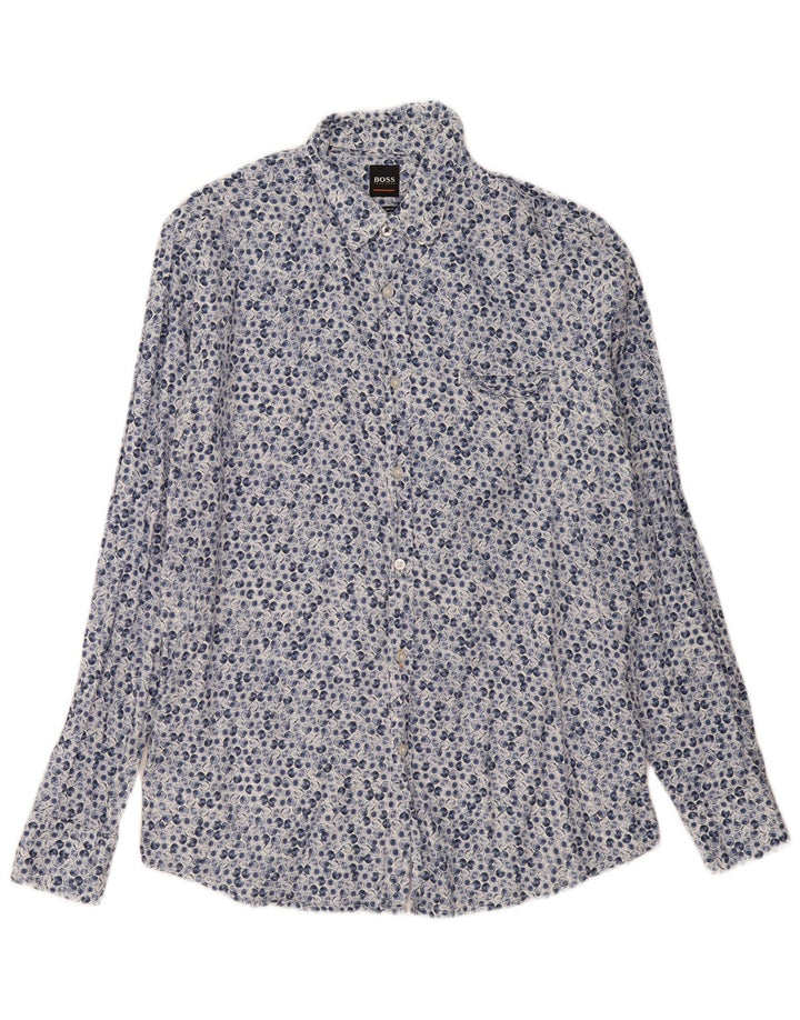 Camisa masculina Hugo Boss Regular Fit grande azul geométrica