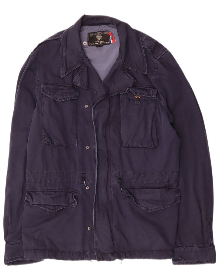 Jaqueta utilitária masculina vintage UK 42 XL azul marinho nylon