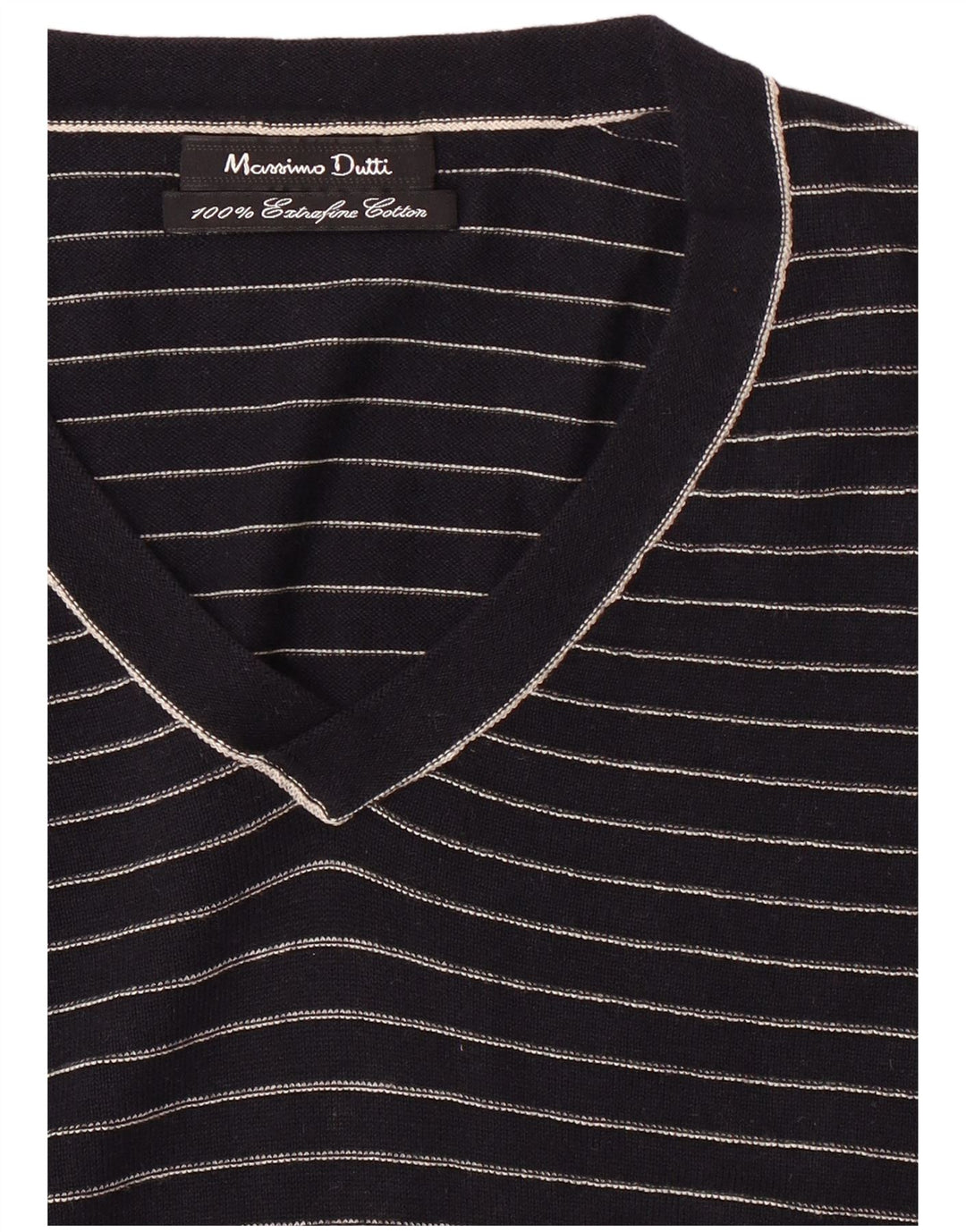 Suéter masculino MASSIMO DUTTI com gola V e algodão listrado azul marinho médio
