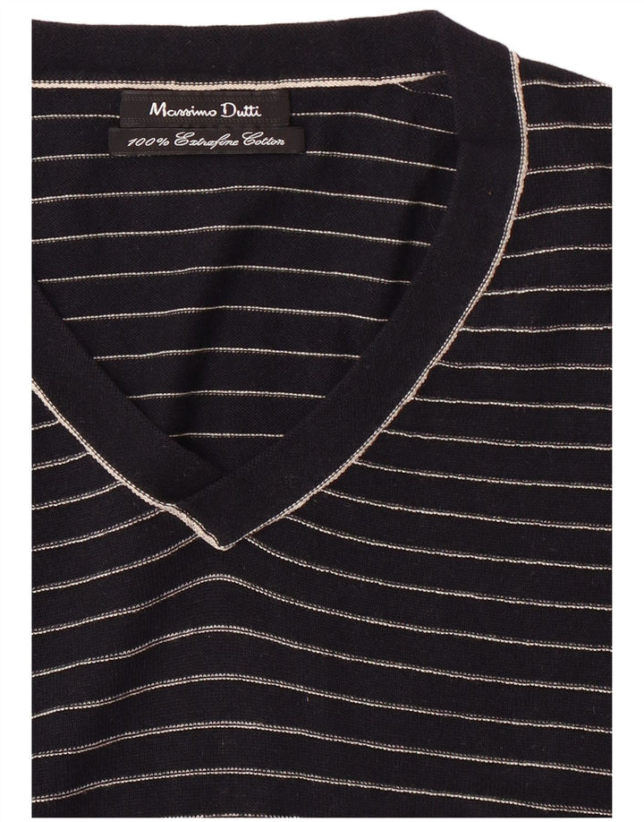 Suéter masculino MASSIMO DUTTI com gola V e algodão listrado azul marinho médio