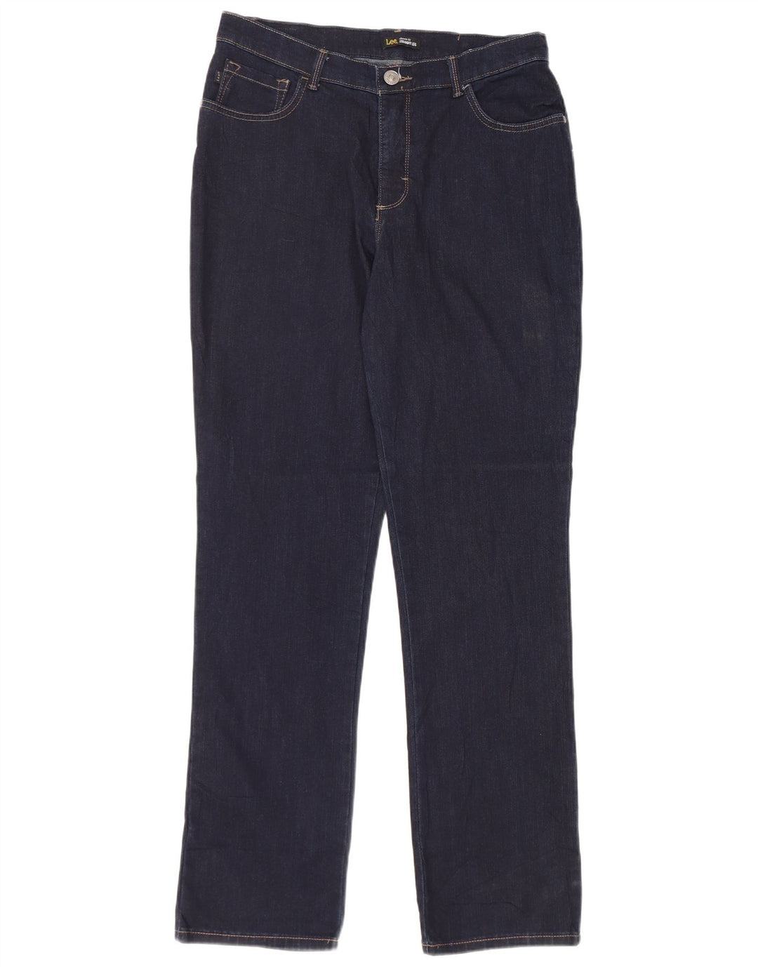 Calça jeans reta feminina de cintura alta LEE US 10 grande W30 L32 azul marinho