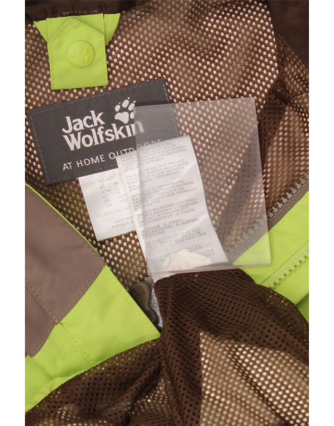 Jaqueta de chuva feminina com capuz JACK WOLFSKIN Reino Unido 12/14 bloco colorido verde médio