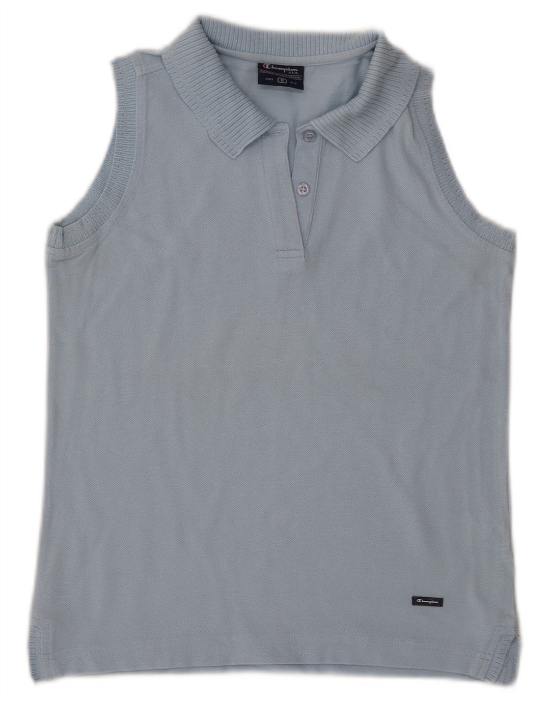 Camisa polo feminina sem mangas CHAMPION Reino Unido 10 algodão azul pequeno