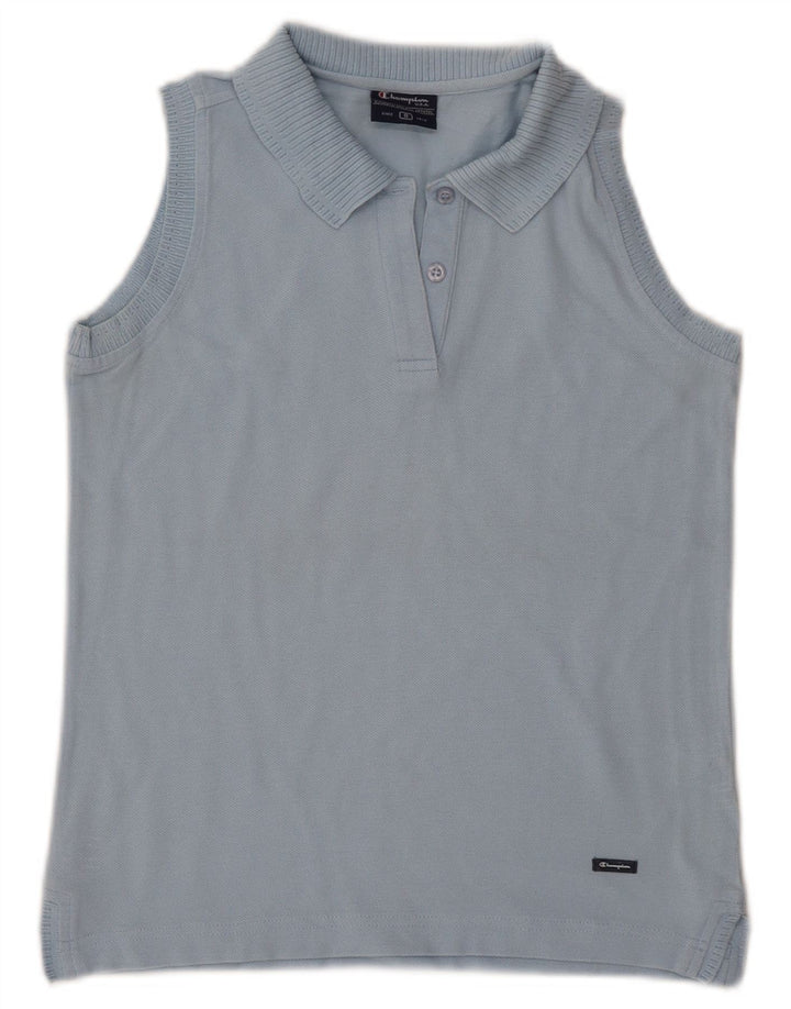 Camisa polo feminina sem mangas CHAMPION Reino Unido 10 algodão azul pequeno