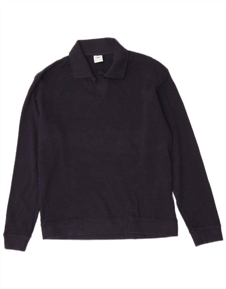 Zara Suéter masculino com gola polo pequeno azul marinho