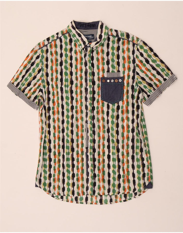 Camisa masculina Desigual manga curta regular fit grande geométrica multicolorida