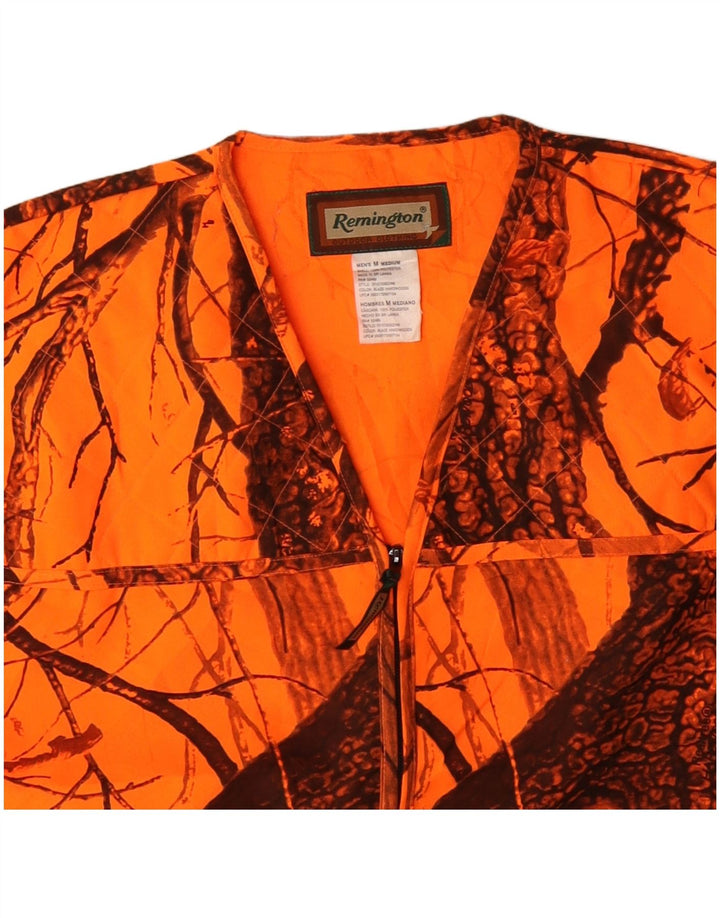 Vintage Mens Utility Gilet UK 38 poliéster camuflado laranja médio