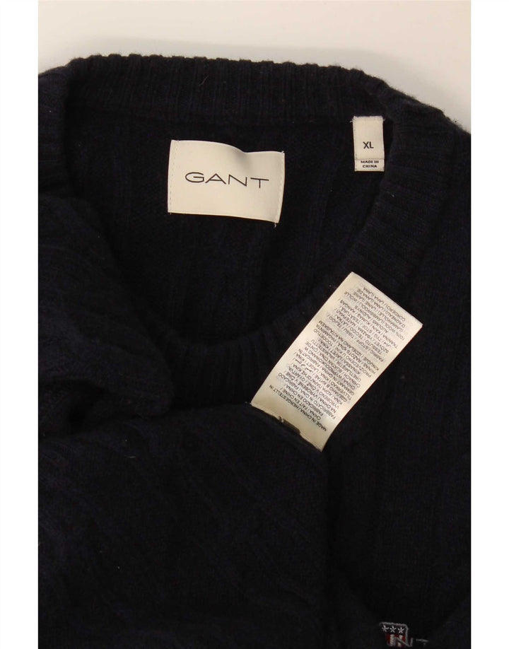 Suéter masculino Gant com gola redonda e lã de cordeiro azul marinho XL