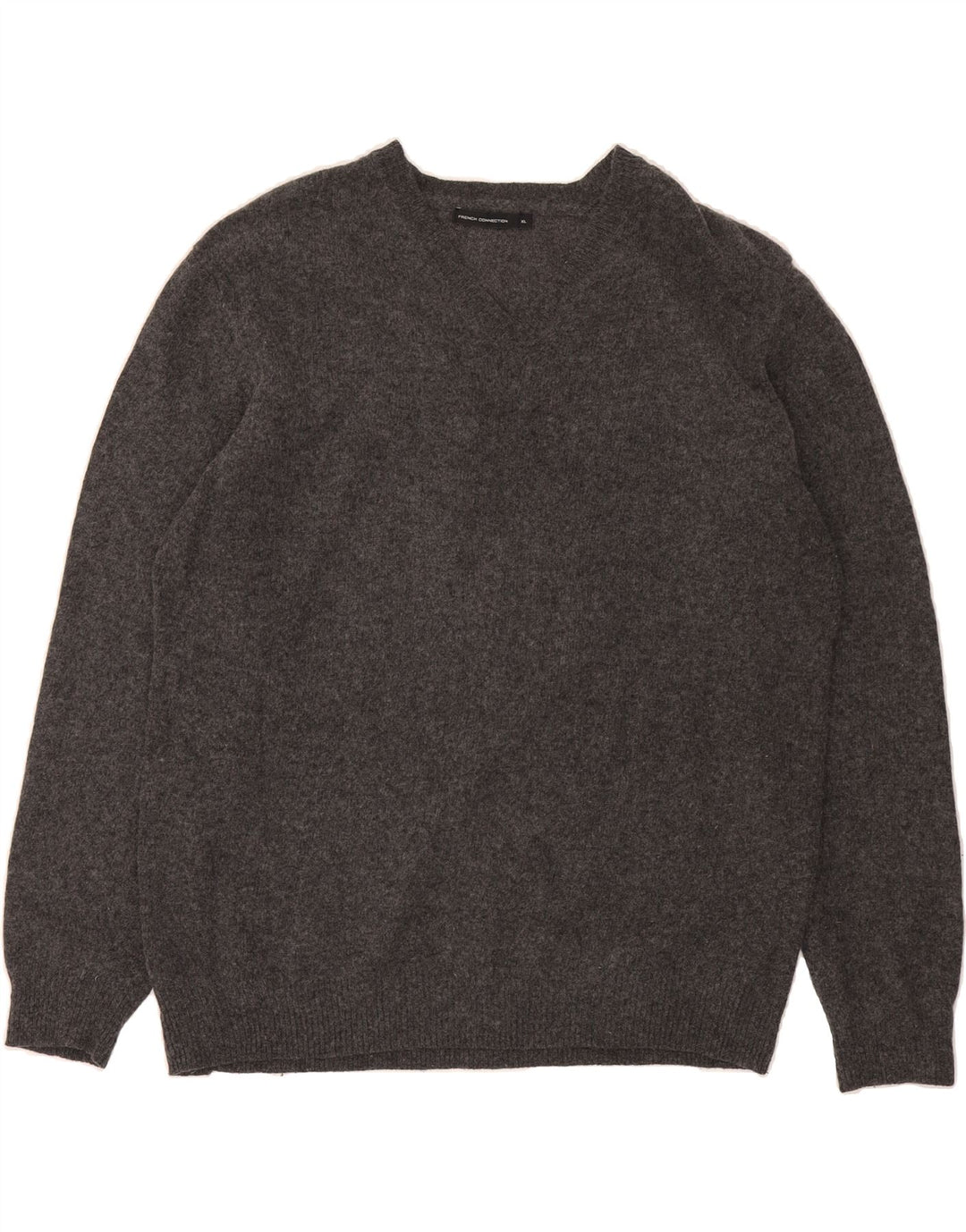 FRENCH CONNECTION Mens V-Neck Jumper Sweater XL Grey Wool Vintage French Connection and Second-Hand French Connection from Messina Hembry 