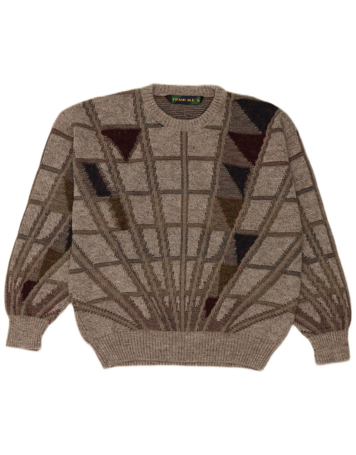 Suéter masculino Frank Alexs com gola redonda IT 50 lã geométrica cinza médio