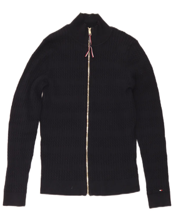 Suéter cardigã feminino com zíper completo Tommy Hilfiger Reino Unido 10 pequeno azul marinho
