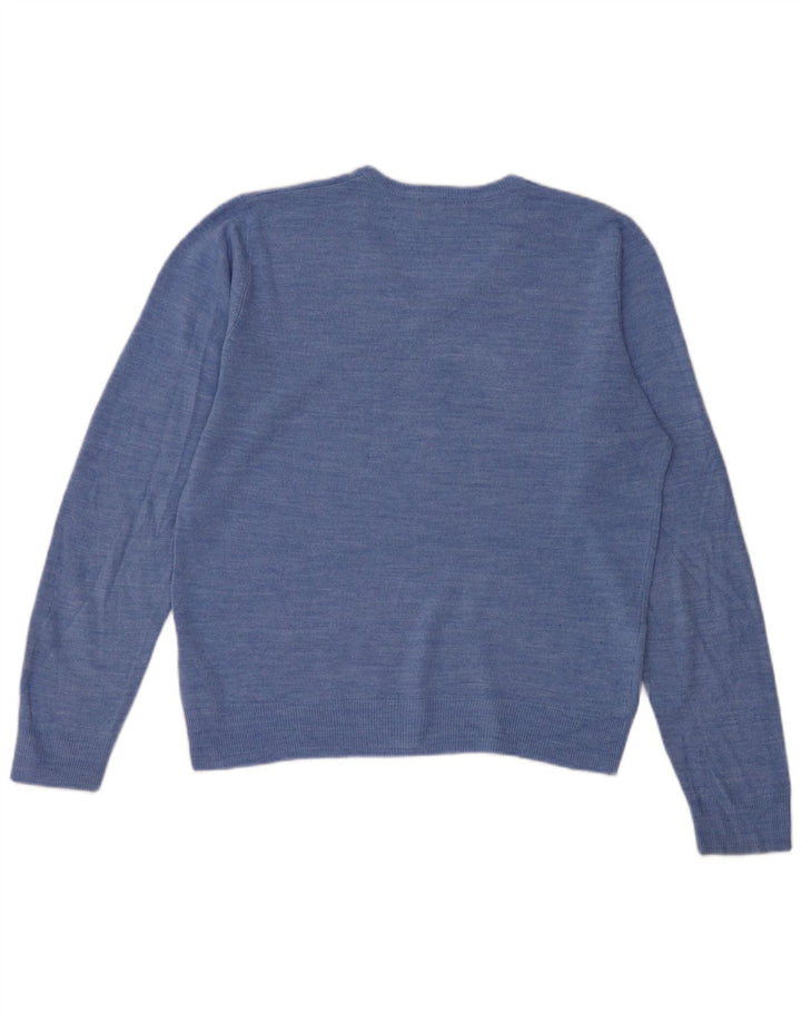Suéter masculino Marks & Spencer com ajuste regular e decote em V acrílico azul médio