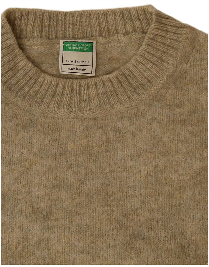 Suéter feminino Benetton com gola redonda UK 14 lã cáqui média