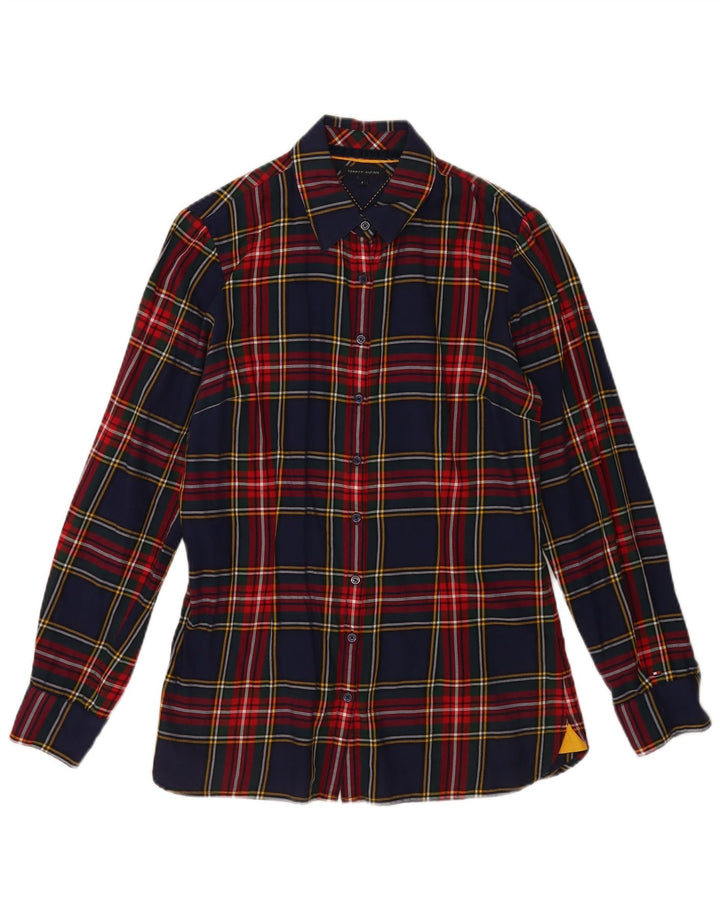 Camisa feminina de flanela Tommy Hilfiger EUA 8 médio algodão xadrez azul marinho
