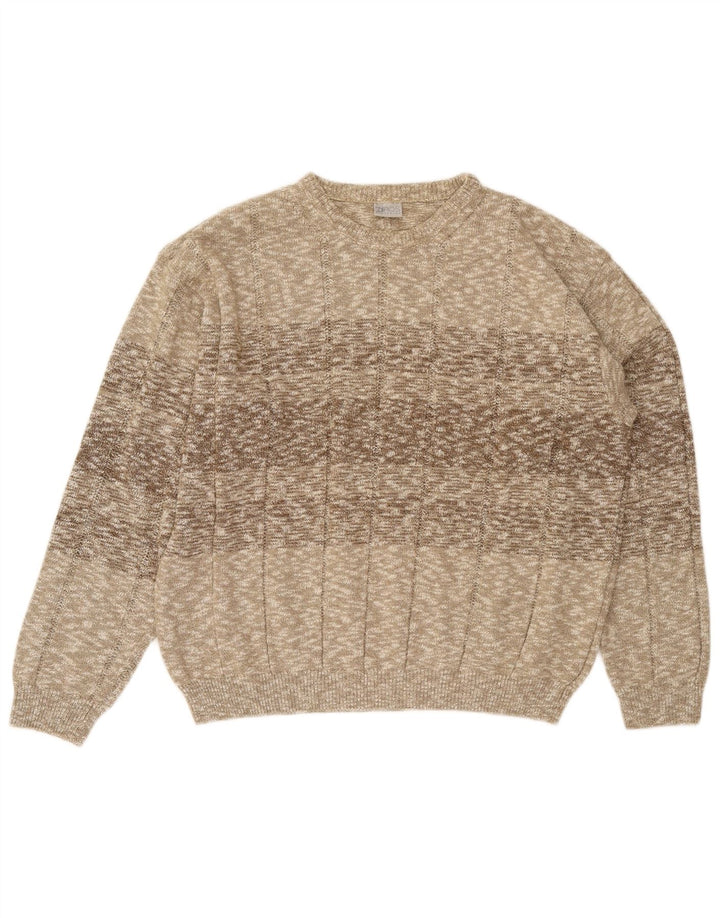 Suéter masculino vintage com gola redonda XL bege manchado