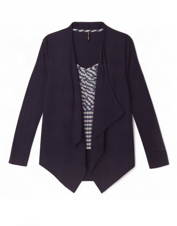 Blusa feminina de manga comprida Marks & Spencer Reino Unido 8 pequena guingão azul marinho