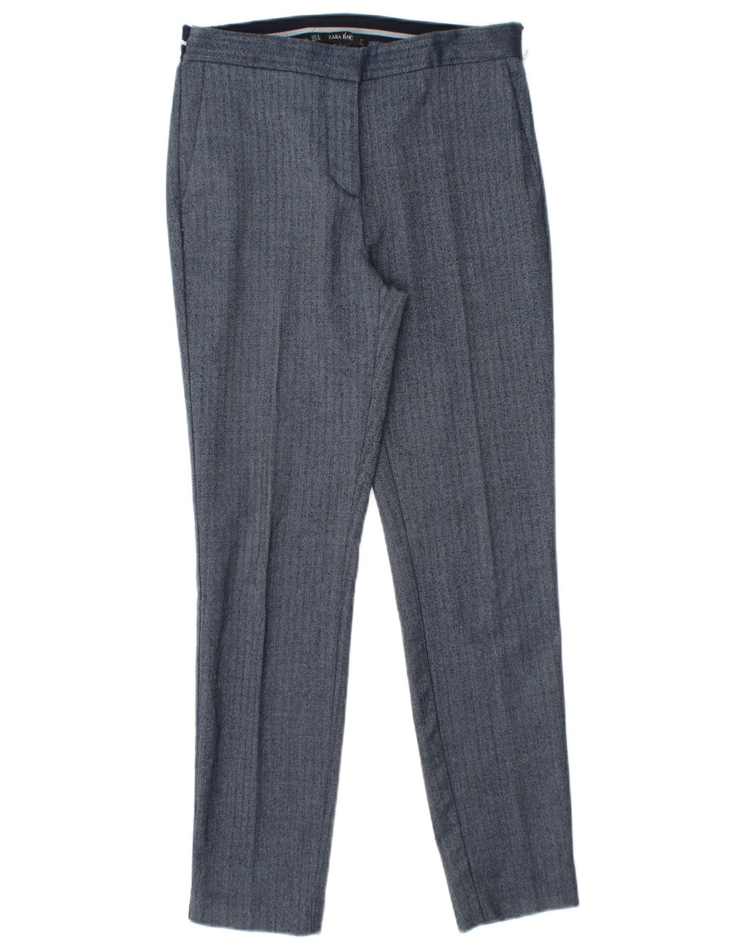 Zara Calça Chino Feminina Slim Pequena W26 L27 Azul Espinha de Peixe Poliéster