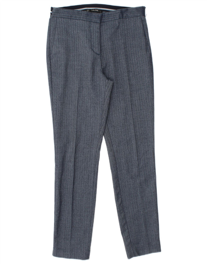 Zara Calça Chino Feminina Slim Pequena W26 L27 Azul Espinha de Peixe Poliéster
