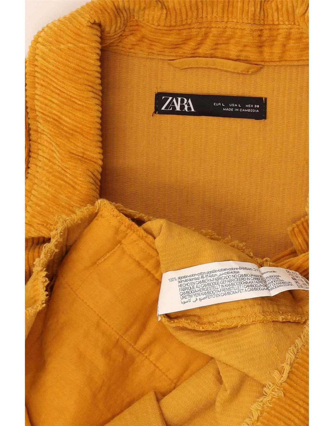 Jaqueta feminina de veludo cotelê Zara UK 16 grande algodão amarelo