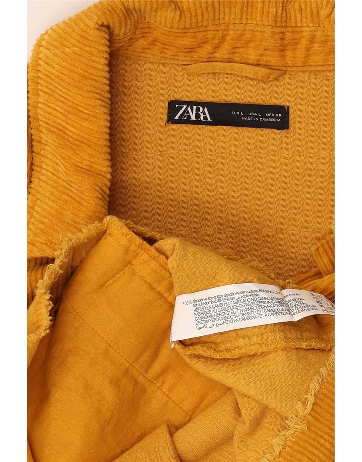 Jaqueta feminina de veludo cotelê Zara UK 16 grande algodão amarelo
