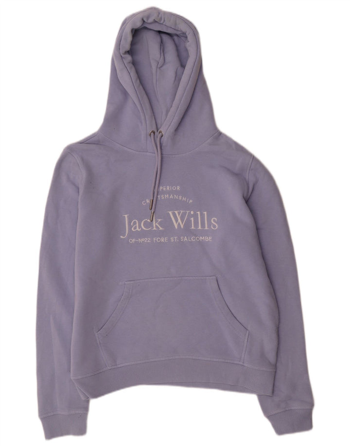 JACK WILLS moletom feminino com capuz gráfico Reino Unido 12 algodão roxo médio