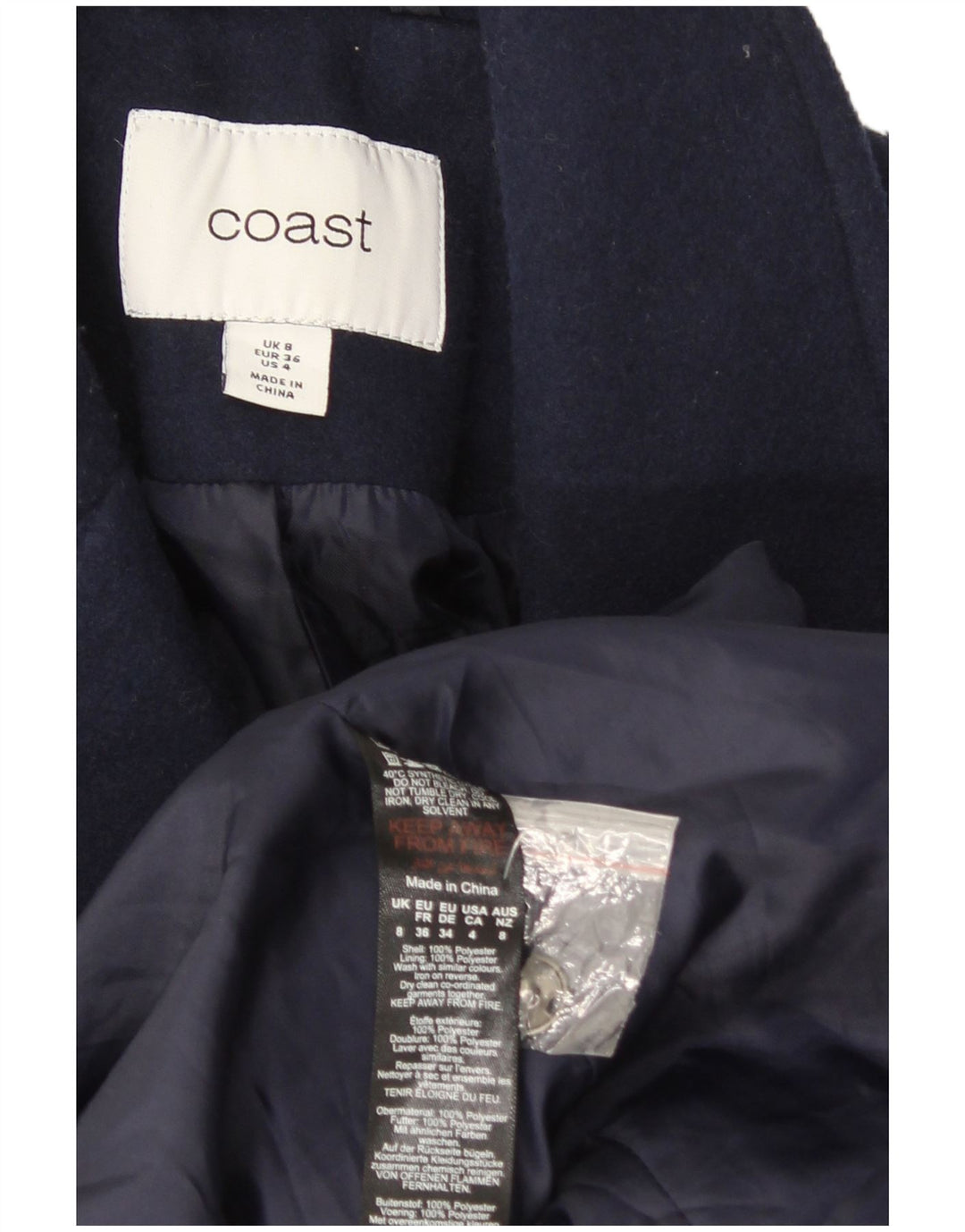 Sobretudo feminino Coast UK 8 pequeno poliéster azul marinho