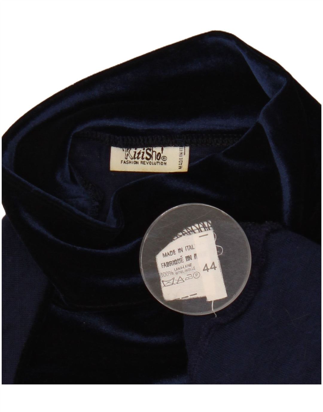 Blusa feminina vintage transparente top IT 44 lã azul marinho médio