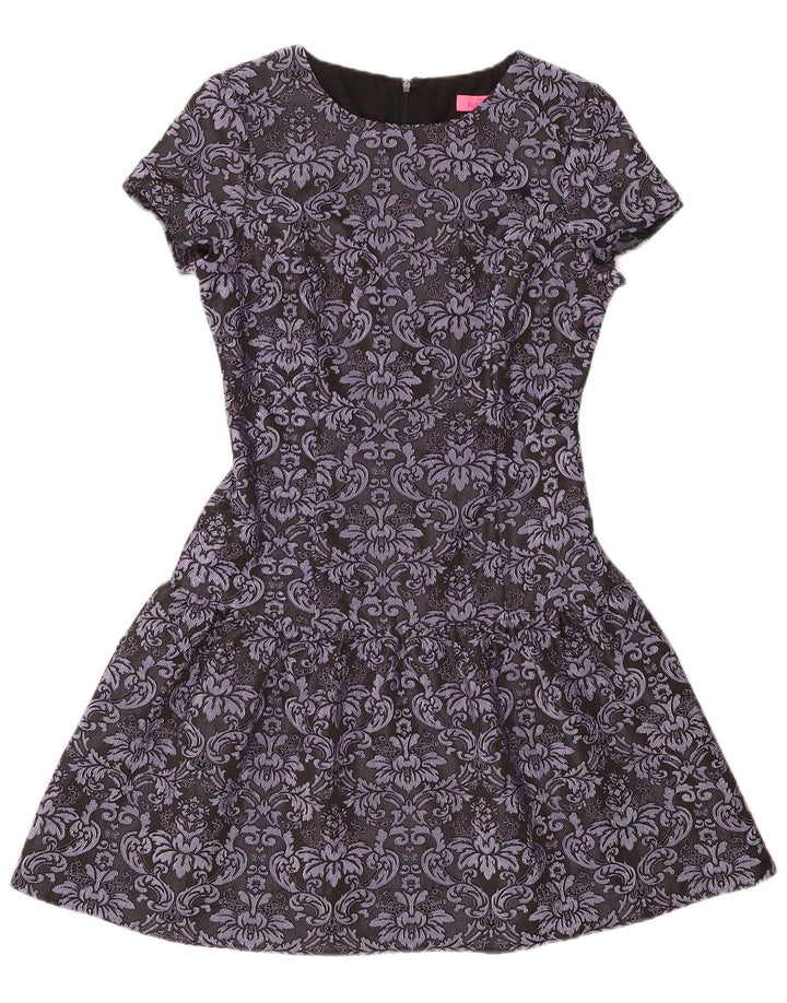 Vestido feminino Monsoon A-Line UK 10 pequeno poliéster cinza Paisley
