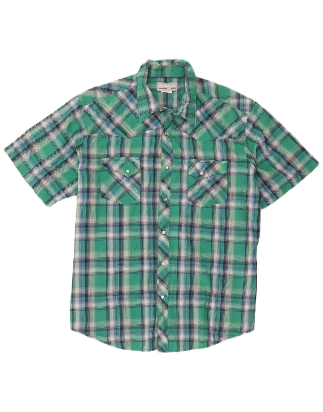 Camisa Wrangler masculina de manga curta XL verde algodão xadrez