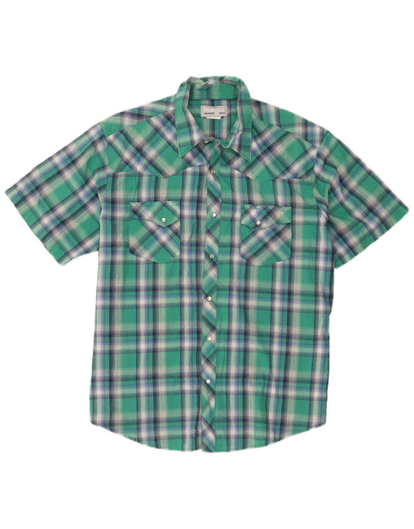 Camisa Wrangler masculina de manga curta XL verde algodão xadrez