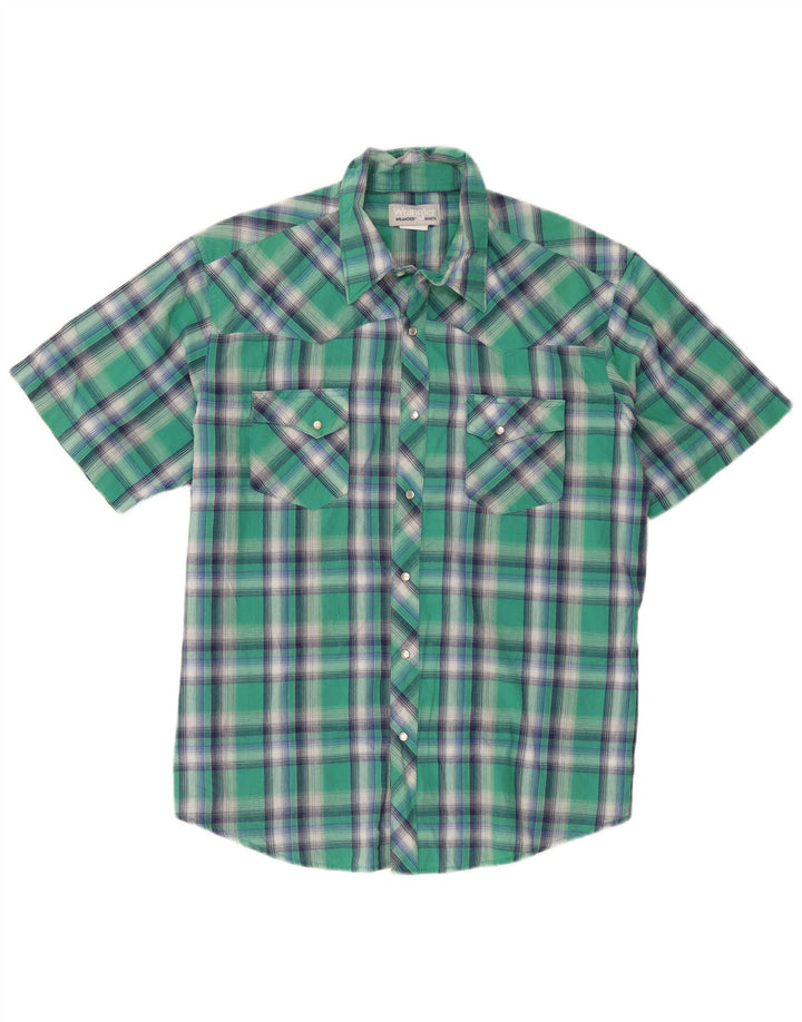 Camisa Wrangler masculina de manga curta XL verde algodão xadrez