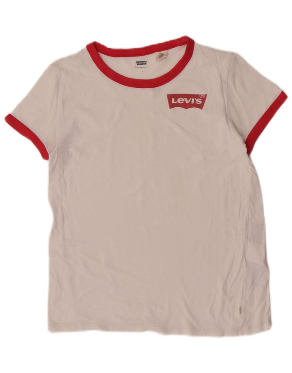Camiseta feminina Levi's Top UK 10 pequeno algodão branco