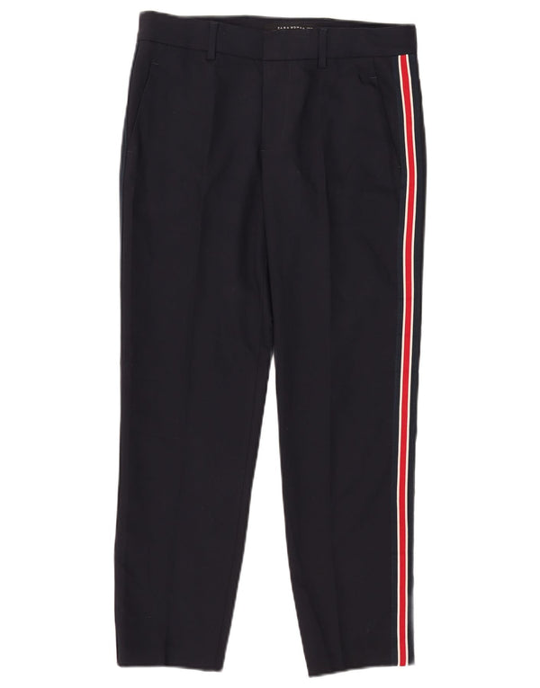 Calça feminina Zara Slim Suit EU 34 2XS W24 L26 azul marinho listrado