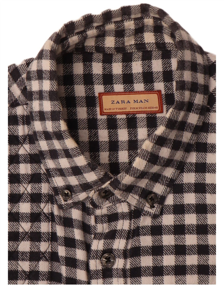 Zara Camisa masculina de flanela média preta guingão