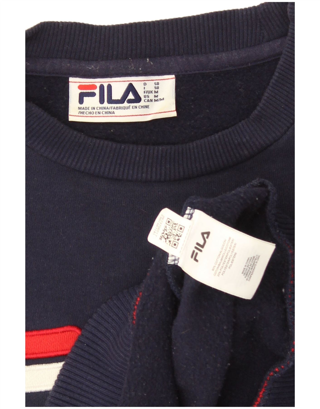 Fila moletom gráfico masculino jumper médio azul marinho algodão