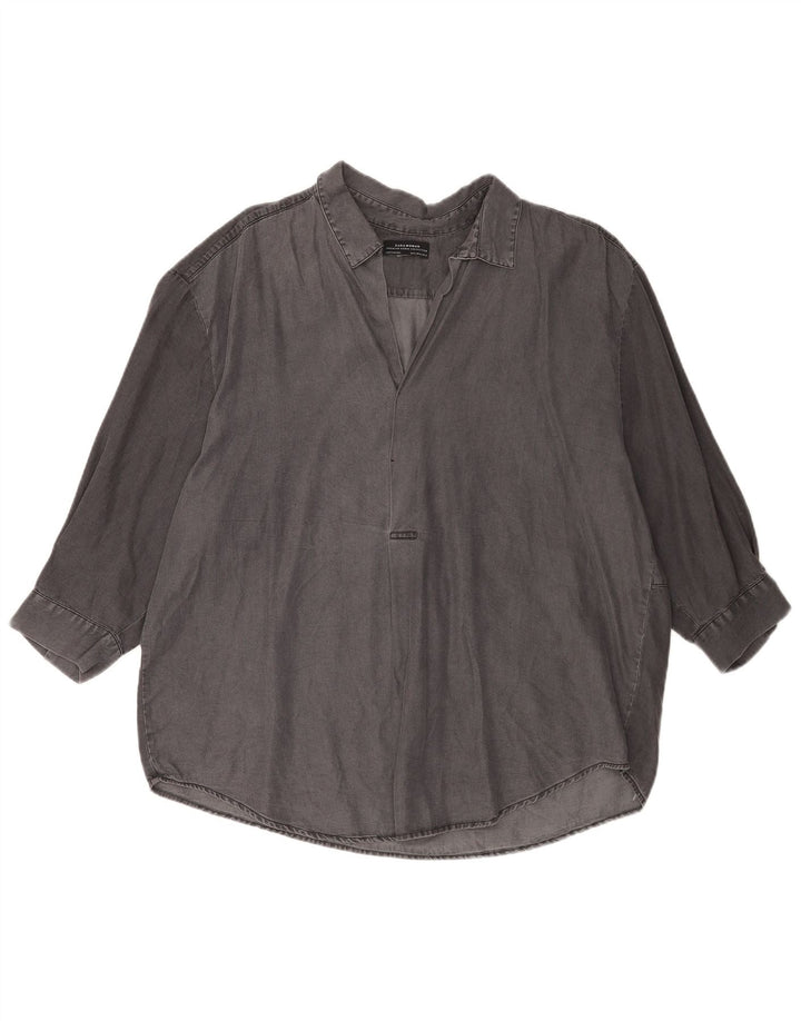 Pulôver feminino Zara manga 3/4 oversized Reino Unido 18 XL cinza Lyocell