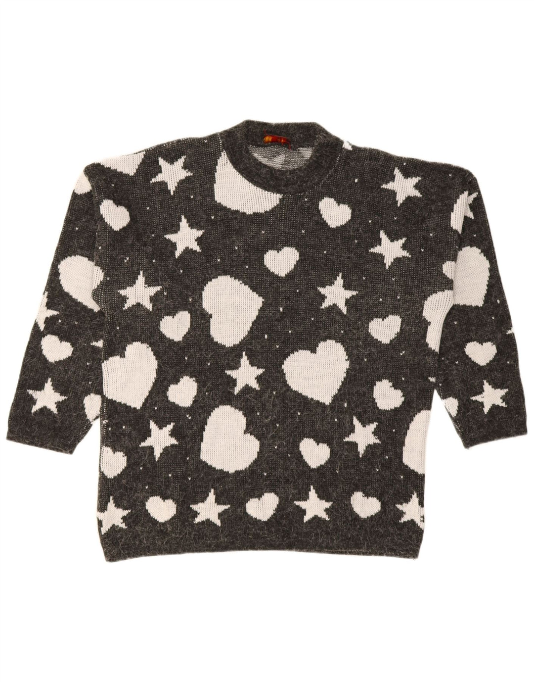 Suéter feminino vintage com estampa abstrata, gola redonda, Reino Unido 14, grande, preto